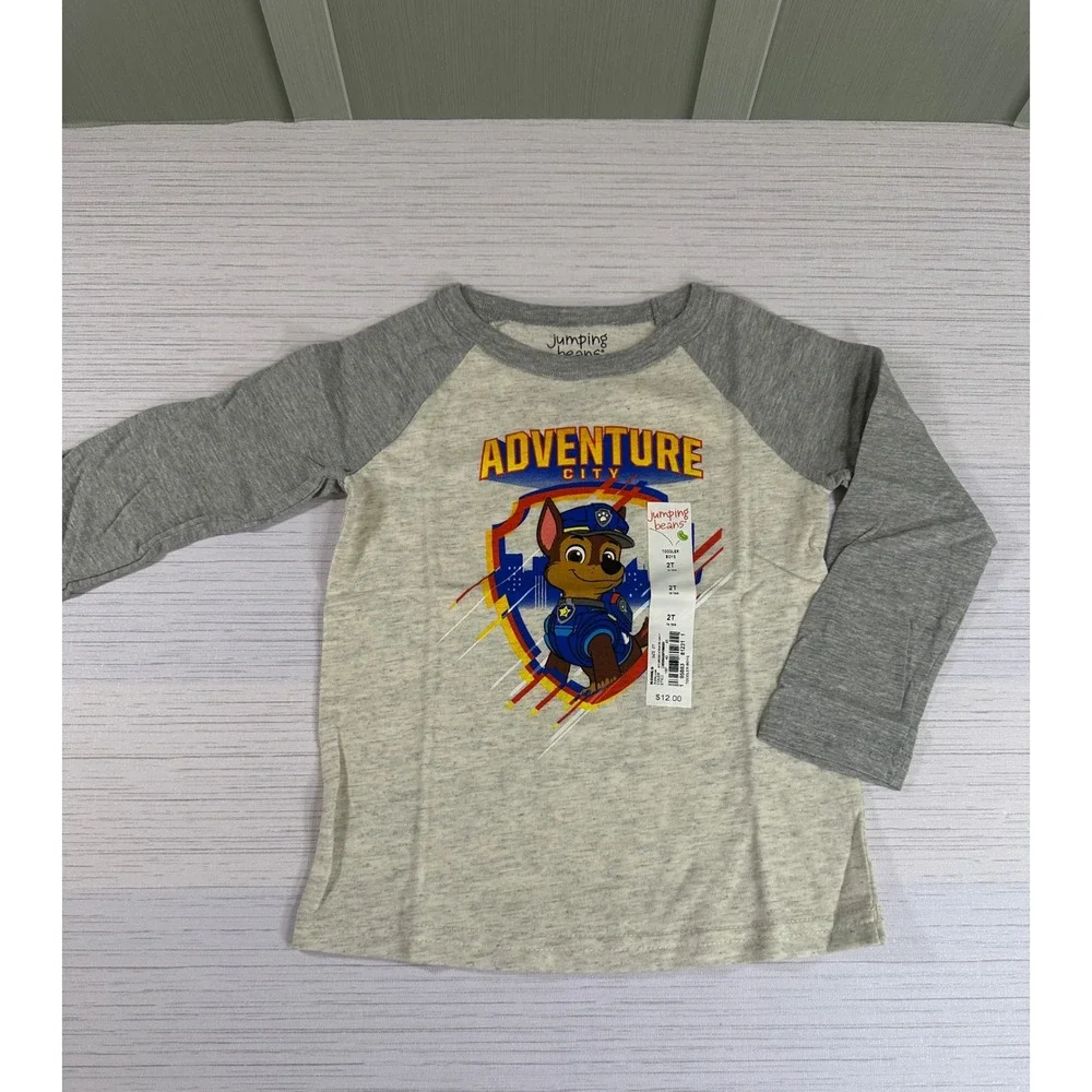 Jumping Beans Paw Patrol Chase Adventure City Raglan Shirt Boys 2T New Heathered
